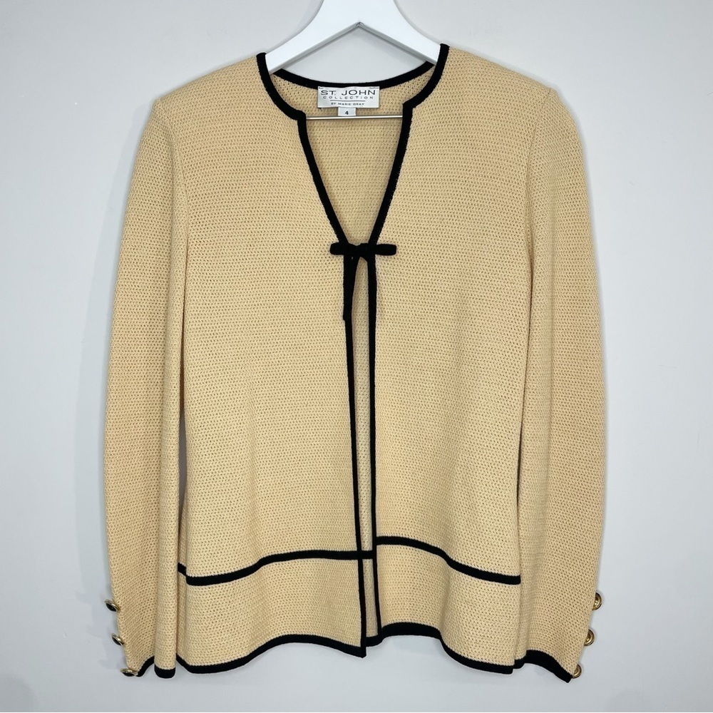 ST. JOHN Collection by Marie, Tan & Black Tweed Sweater Blazer Jacket Size 4